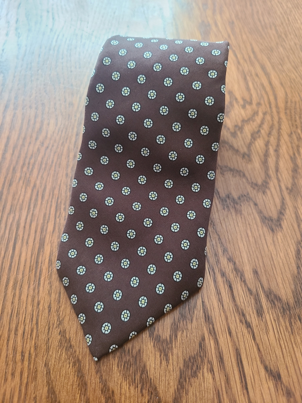 Ralph Lauren Brown Tie with Light Green Medallions